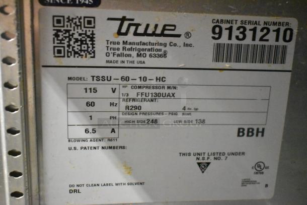 2017 True TSSU-60-10-HC Stainless Steel Bain Marie Prep Table, 2 Tier Over Shelf, 115V, Phase 1, Serial #9131210.