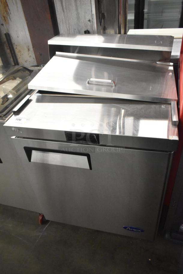2021 Atosa MSF8301GR stainless steel prep table, bain marie top, commercial casters, 115V, 1 phase, excellent condition.