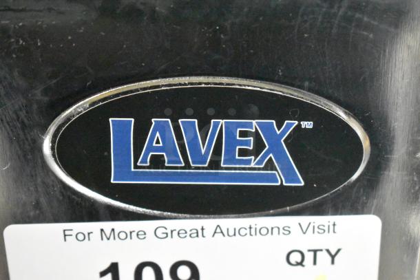 BRAND NEW Lavex metal commercial floor burnisher, 115 volts, 1 phase, slightly scratched and dented, brand logo visible.