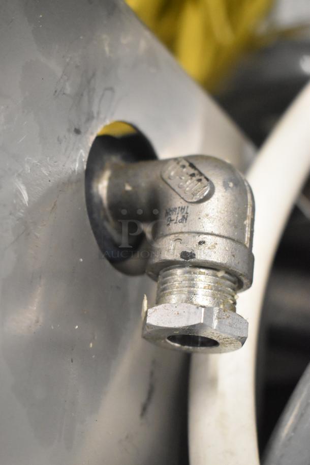 Miroil 75 lb. Electric Fryer Oil Filter Machine, visible metal valve, new condition with minor scratches, 120V, 1-phase.