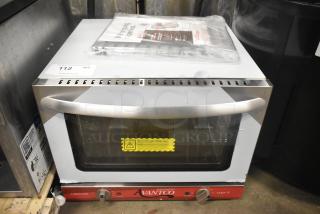 Brand new Avantco 177CO14 stainless steel countertop convection oven, 0.8 Cu. Ft., 120V, with minor scratches and dents.