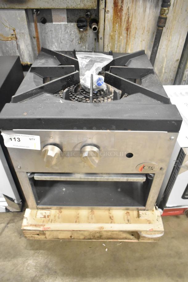 BRAND NEW Cooking Performance Group 351CPGSP18N stock pot range, natural gas, 80,000 BTU, with minor scratches, on pallet.