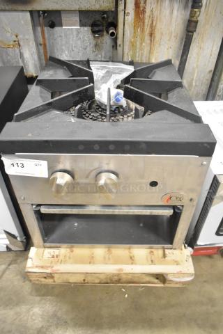 BRAND NEW Cooking Performance Group 351CPGSP18N stock pot range, natural gas, 80,000 BTU, with minor scratches, on pallet.