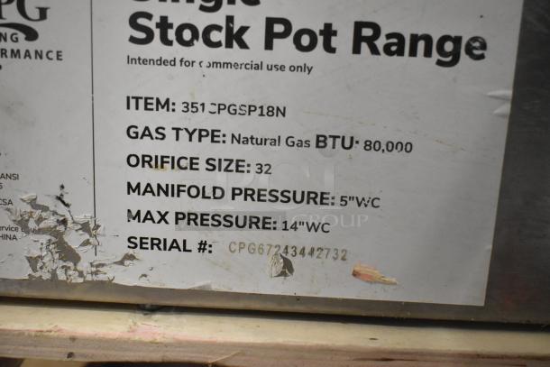 BRAND NEW SCRATCH AND DENT! Cooking Performance Group 351CPGSP18N stock pot range. Natural gas, 80,000 BTU.