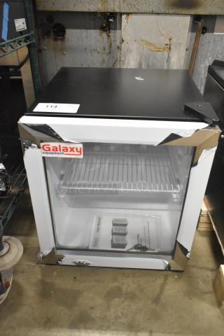 Brand new Galaxy 177CRG2B countertop display refrigerated merchandiser, 1.8 cu ft, black, 115V, with minor cosmetic damage.