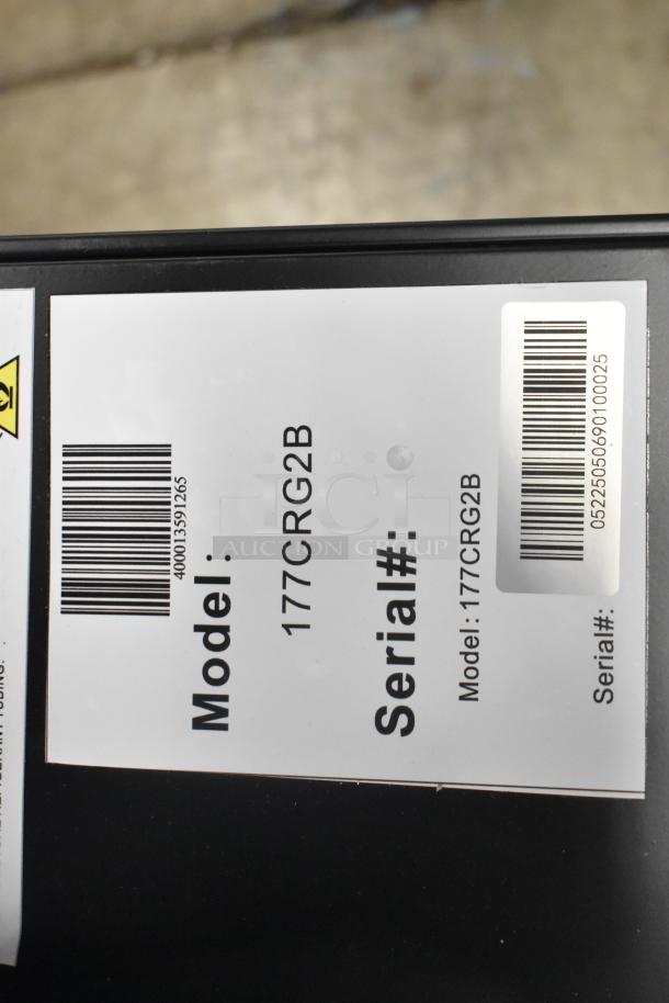 Label showing Galaxy merchandiser model 177CRG2B and serial number details.