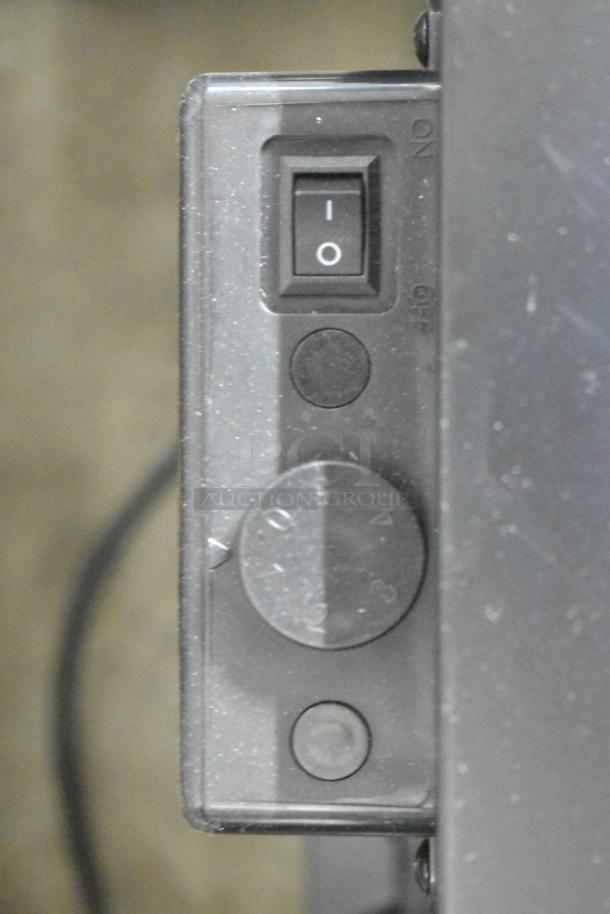 Close-up of Galaxy 177CRG2B display merchandiser control panel, showing on/off switch and temperature dial. Brand new condition.