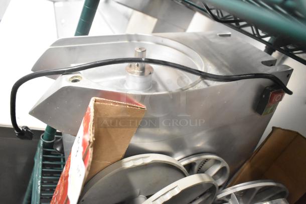 AvaMix 177CFP5D metal commercial food processor, 120 volts, 1 phase. Features include a continuous feed design with visible start/stop buttons. Appears in used condition.