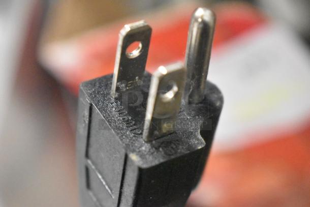 Close-up of a three-prong plug for AvaMix 177CFP5D food processor, showing model markings.