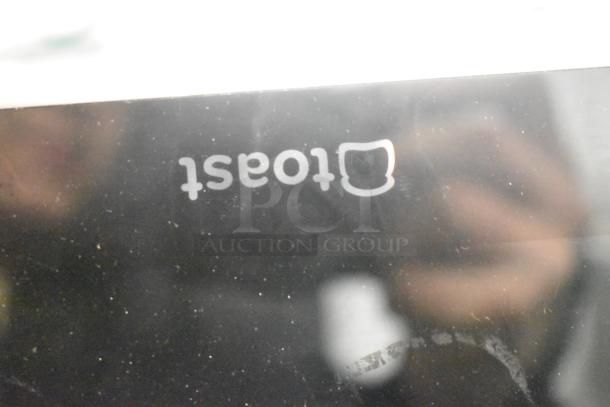 Toast POS System Monitor with logo visible on screen, part of a lot including 2 monitors, barcode scanner, and card reader.