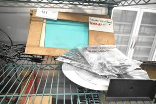 Five items, including Unifin Speaker and Wearson LCD Monitor Stand, on a shelf. Auction lot number 121 visible.