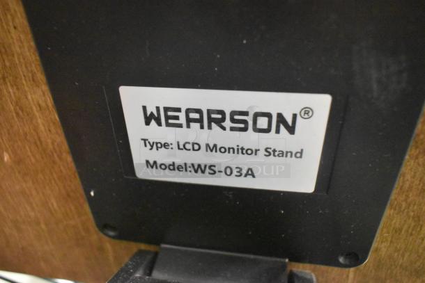 Wearson LCD Monitor Stand, Model WS-03A, type label visible on dark base, part of a lot with Unifin Speaker.