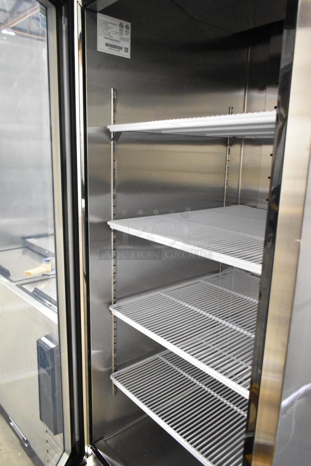 2024 Atosa MCF8705GR stainless steel single door cooler with poly racks, missing one caster. 115V, 1-phase.