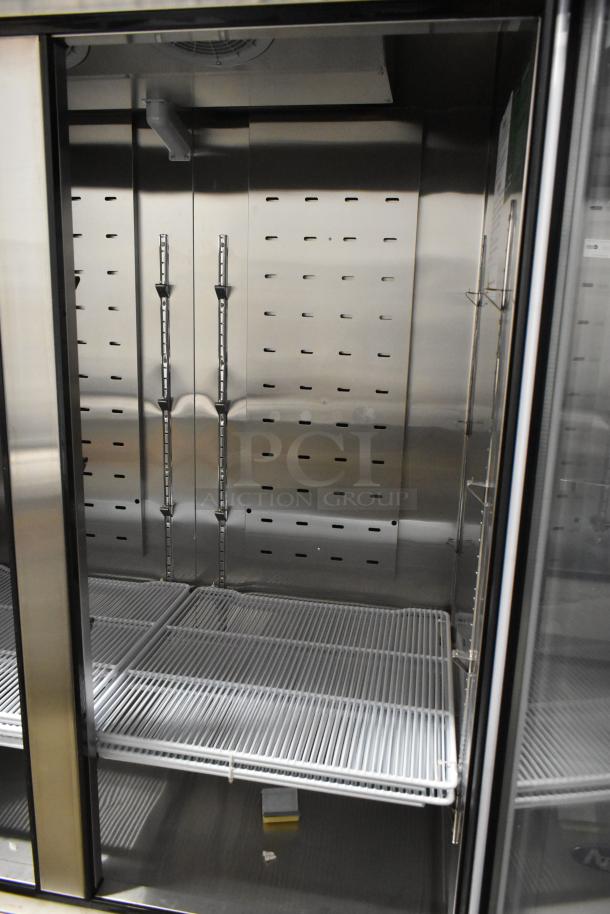 2021 Atosa MCF8703ES stainless steel commercial 2-door freezer, missing left door, with poly-coated racks on casters.