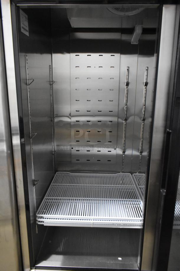 2021 Atosa MCF8703ES stainless steel commercial freezer, missing left door, with poly-coated racks, on casters, 115V, 1 phase.