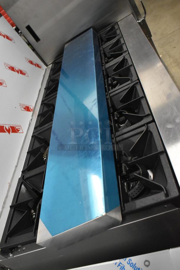 BRAND NEW 2025 CPG 351S60N stainless steel 10 burner range, 2 ovens, over shelf, backsplash. 360,000 BTU. Scratch and dent.