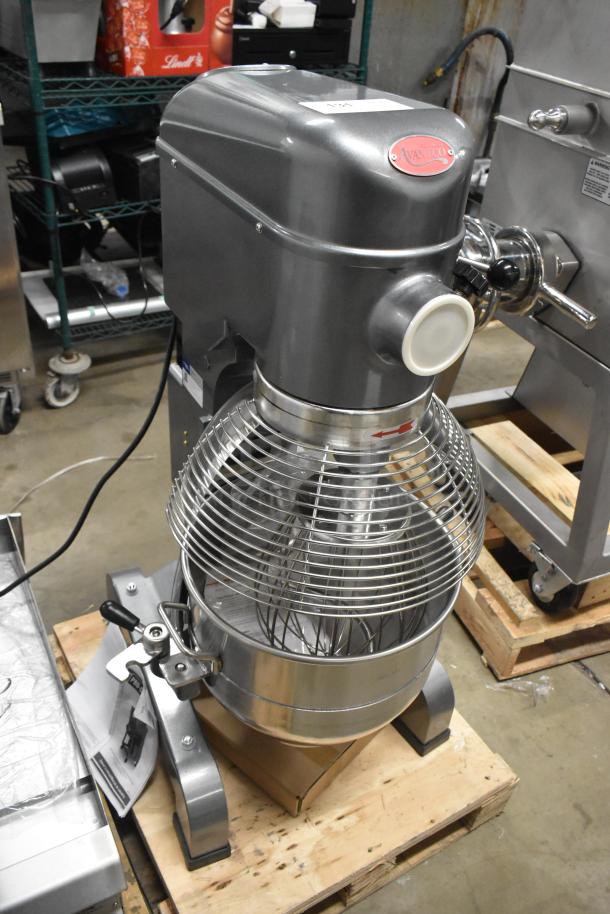 Brand new Avantco 177MX30H 30 Qt. metal commercial planetary floor mixer with bowl, guard, and whisk. 120V, 1 Phase.