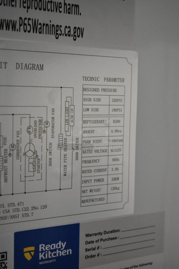 2024 Avantco 178A19FHC stainless steel freezer; single door, poly coated racks, 115V, scratch & dent, warranty label visible.