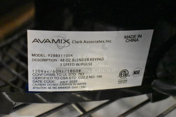 BRAND NEW SCRATCH AND DENT! AvaMix 928BX1100K commercial blender, 48 oz. Tritan™ container, keypad control, 120V, 1 phase.
