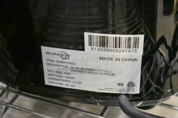 Brand new AvaMix 928BX1000V commercial blender, 3.5 hp, 48 oz. Tritan container, variable speed, 120V, 1 phase, scratch and dent.