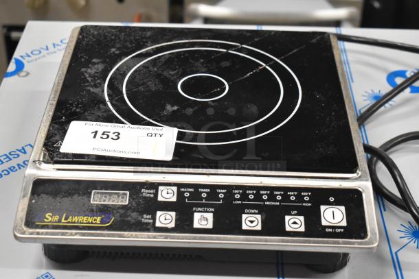 2023 Sir Lawrence SLIN1800 induction range, stainless steel, with cracked glass top, 120V, 1 phase.