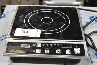 2023 Sir Lawrence SLIN1800 induction range, stainless steel, with cracked glass top, 120V, 1 phase.