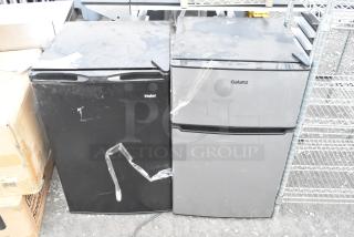 Haier HC46SF10SB and Galanz GLR31TS1E02 mini coolers, 115V, 1 phase, showing signs of wear, auctioned together.