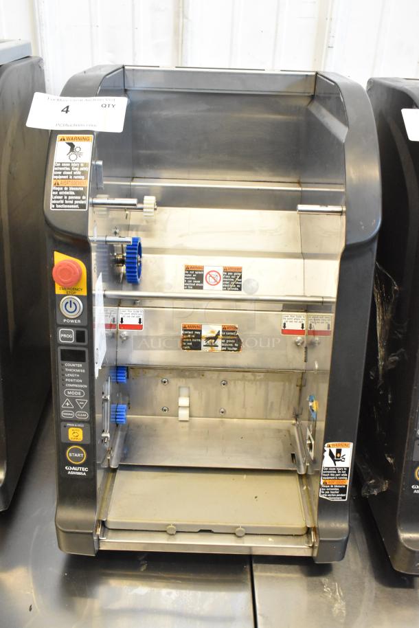 Autec Audio-Technica ASM865A stainless steel sushi maker machine. Features control panel, safety warnings. Model ASM865A.