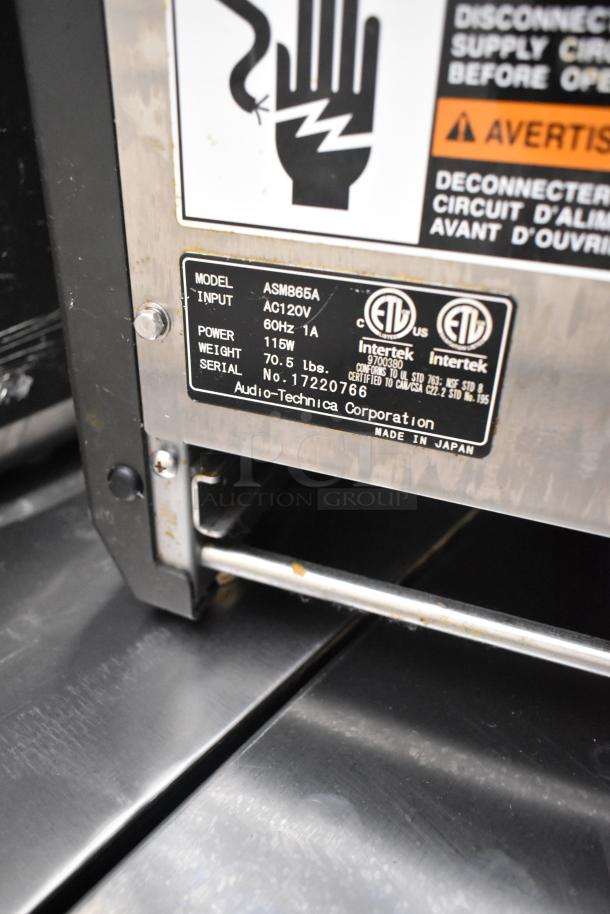 Autec Audio-Technica ASM865A sushi maker, stainless steel, 120V, 1 phase, label showing model and power details.