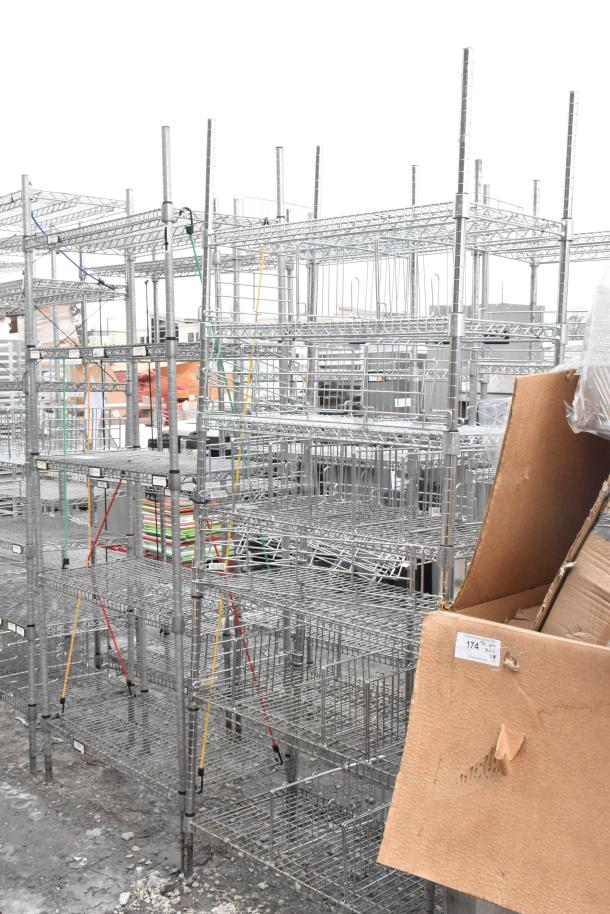 Chrome finish 6-tier shelving unit, assembled, featuring sturdy wire shelves. Buyer must dismantle. Consider freight costs.