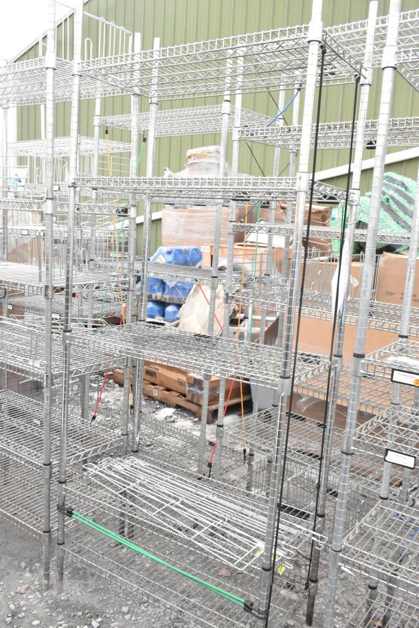 Two chrome finish wire shelving units, good condition, ready for dismantling. Ideal for storage, consider freight charges.