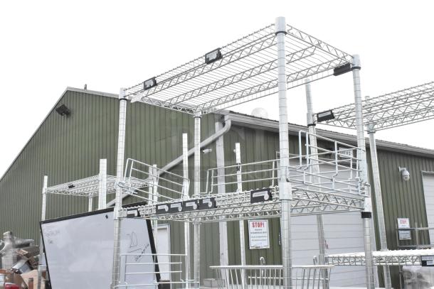 Chrome finish 6-tier wire shelving unit outdoors. Sturdy, dismantlable. Buyer disassembles, consider freight charges.