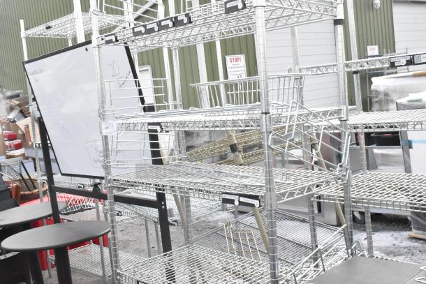 Chrome finish 6-tier wire shelving unit, good condition. Buyer must dismantle. Consider freight charges.