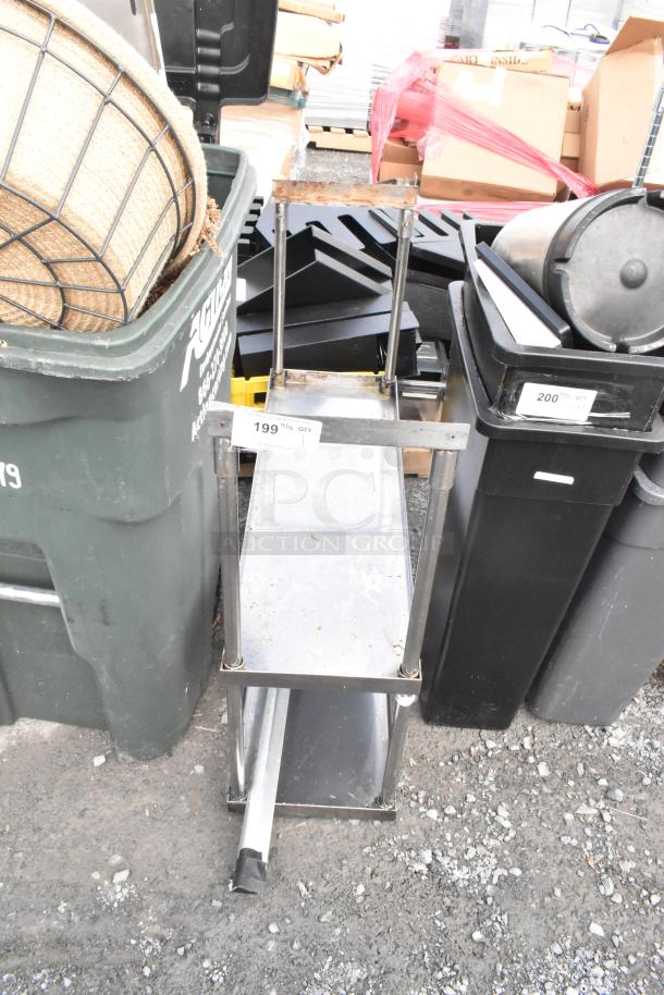 Metal 2 Tier Over Shelf, slightly rusted, with two levels, ideal for storage or display. Price tag shows "199 qty."