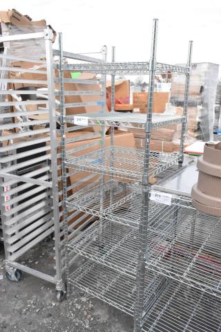Chrome finish 6-tier wire shelving unit in good condition. Buyer must dismantle. Consider freight charges.
