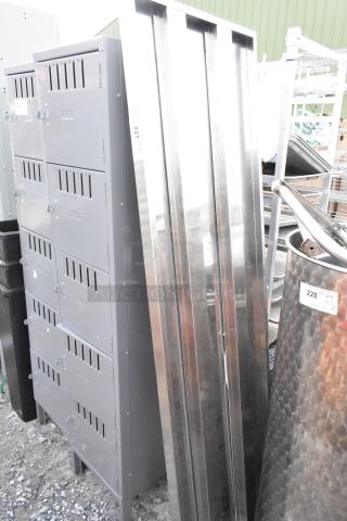 Metal countertop panels, silver finish, vertical stacking. Condition appears good. Label shows "227". Ideal for industrial use.