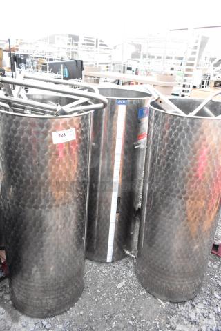 3 Marchisio metal tanks, no lids. Polished finish, industrial use, markings indicate measurement. Durable and multipurpose.