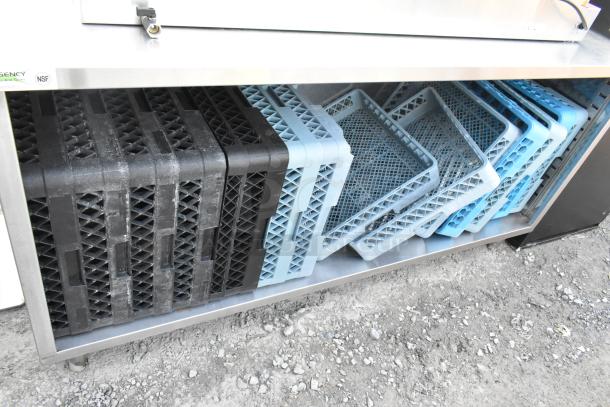 Regency 600EBTB2472 stainless steel table, 24"x72", enclosed base, open front, adjustable midshelf, 6" backsplash, NSF certified.