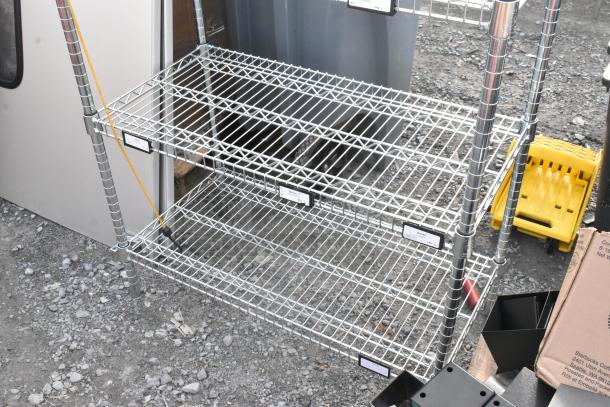 Chrome finish 6-tier wire shelving unit in good condition, featuring adjustable shelves and sturdy construction. Buyer must dismantle.