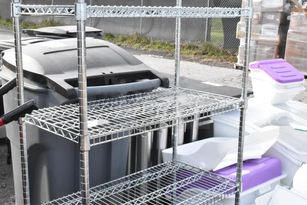 Chrome finish 6-tier wire shelving unit, in good condition, dismantling required, consider freight charges for shipping.