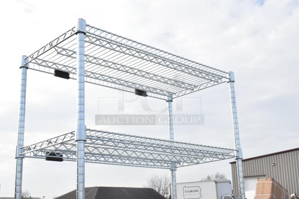 Chrome finish 6 tier wire shelving unit, sturdy and spacious, ideal for storage. Buyer must dismantle. Consider freight costs.