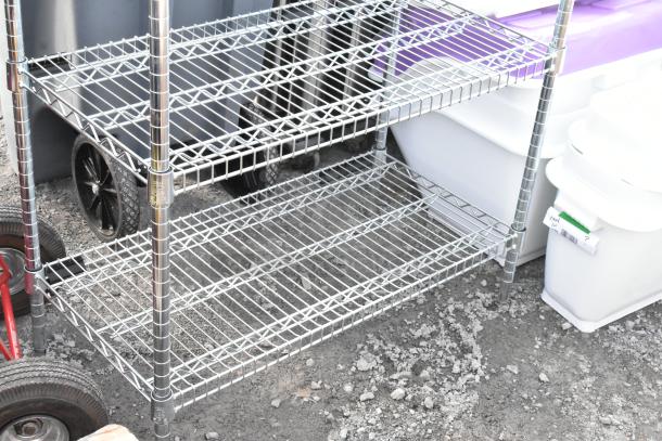 Chrome finish 6-tier wire shelving unit, sturdy condition, featuring adjustable shelves. Buyer must dismantle. Consider shipping.