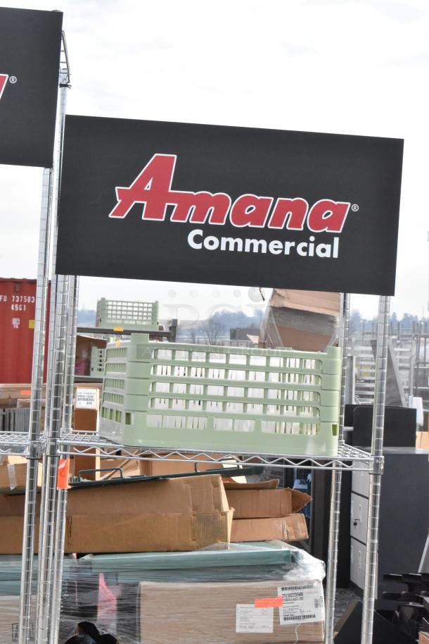 Two wire shelving units with contents, dimensions 30x24x87 and 30x24x78, dismantling required, consider freight charges.