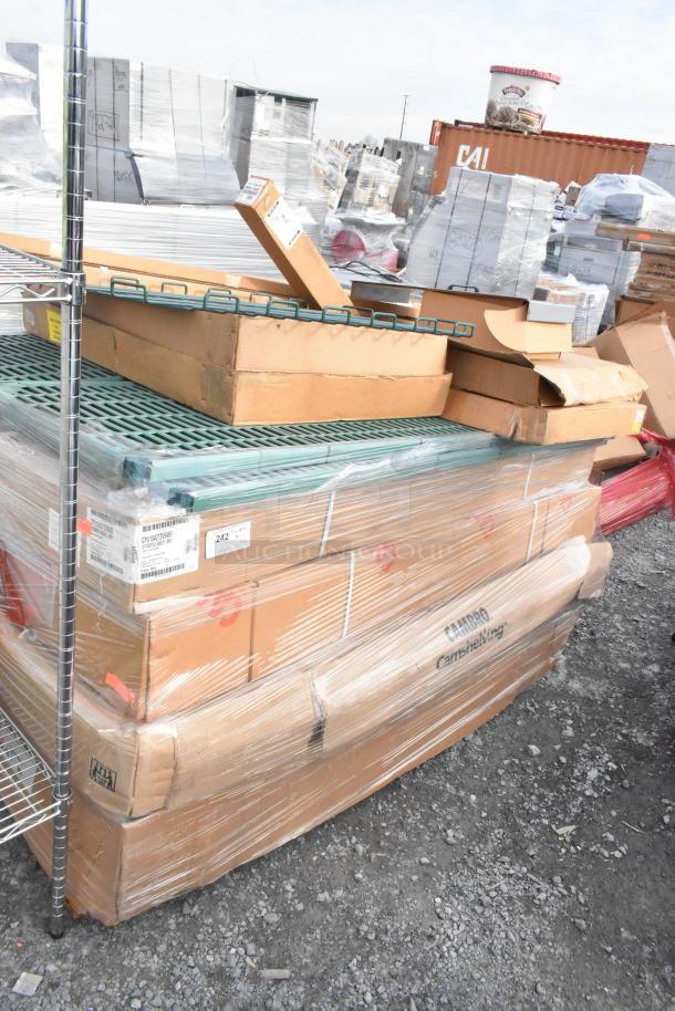 16 brand new scratch and dent items, including MetroMax iQ 63" mobile polymer post and Cambro Camshelving units.