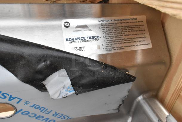 Advance Tabco FS-MOD stainless steel single compartment sink, brand new, no legs. Includes cleaning instructions label.