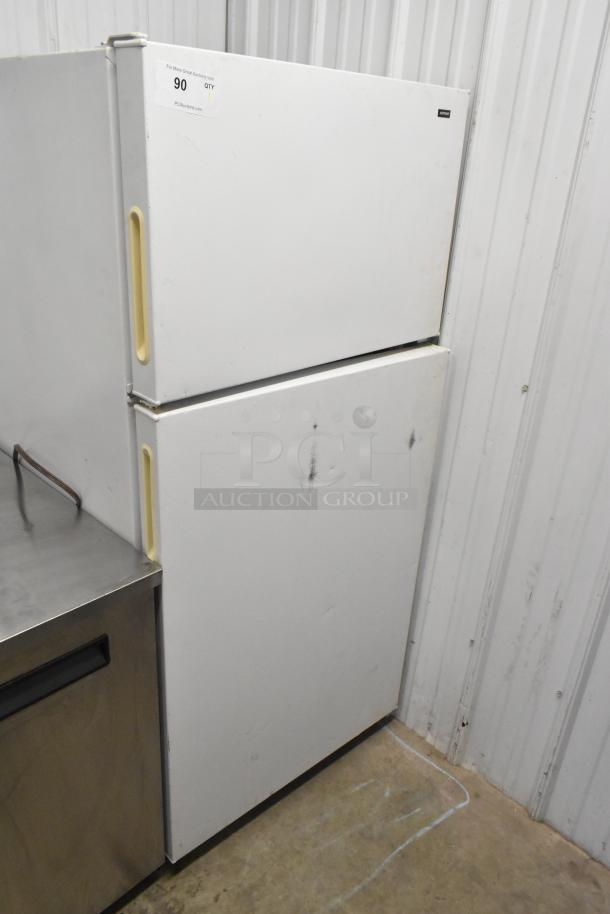 Hotpoint HTR16BBSARWW metal reach-in cooler with freezer, 115V, 1 phase, minor surface wear, auction label "90 QTY 1".