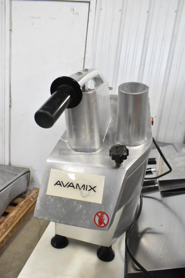 AvaMix 177CFP5D metal commercial continuous feed food processor, 120 volts, 1 phase, sturdy design, visible brand logo.
