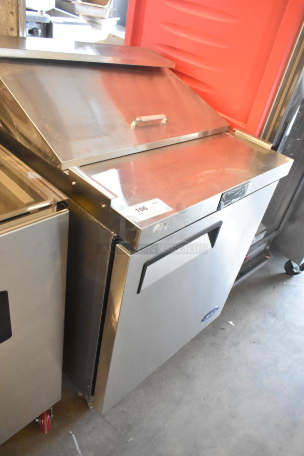 Brand new 2021 Atosa MSF8301GR stainless steel prep table, scratch and dent, on casters, 115V, 1 phase.