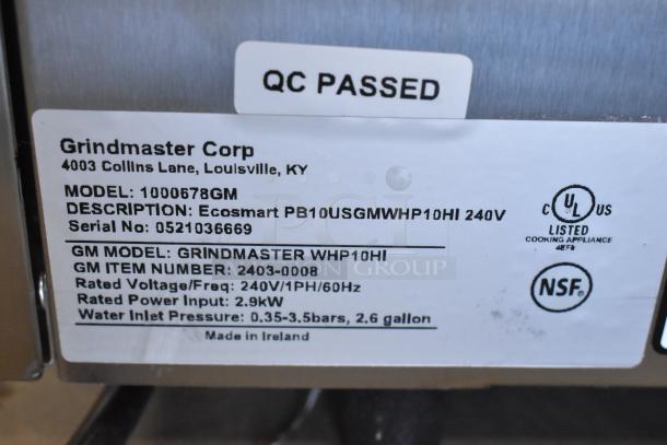 BRAND NEW Grindmaster 1000678GM Stainless Steel Commercial Ecoboiler, 240V, QC Passed, NSF Certified, 2.6-gallon capacity.