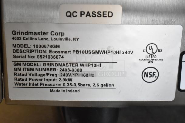 BRAND NEW Grindmaster 1000678GM Ecoboiler, 240V, 1 Phase, stainless steel, QC passed label, UL and NSF certified.